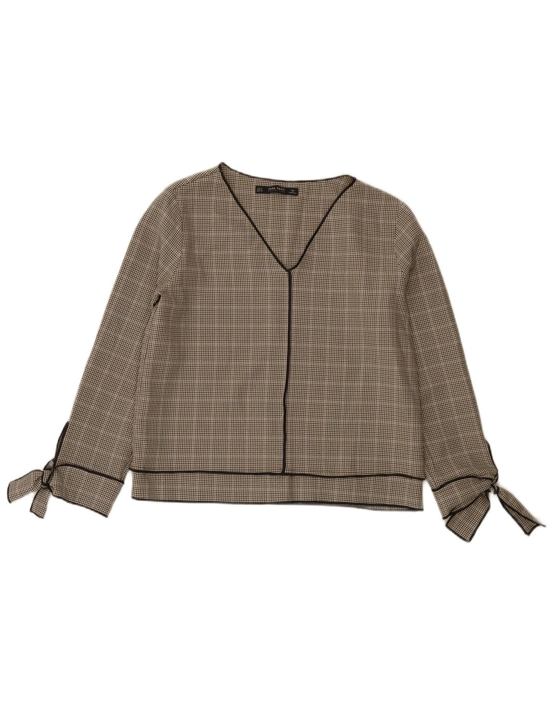 Zara Womens Long Sleeve Blouse Top UK 10 Small Grey Houndstooth