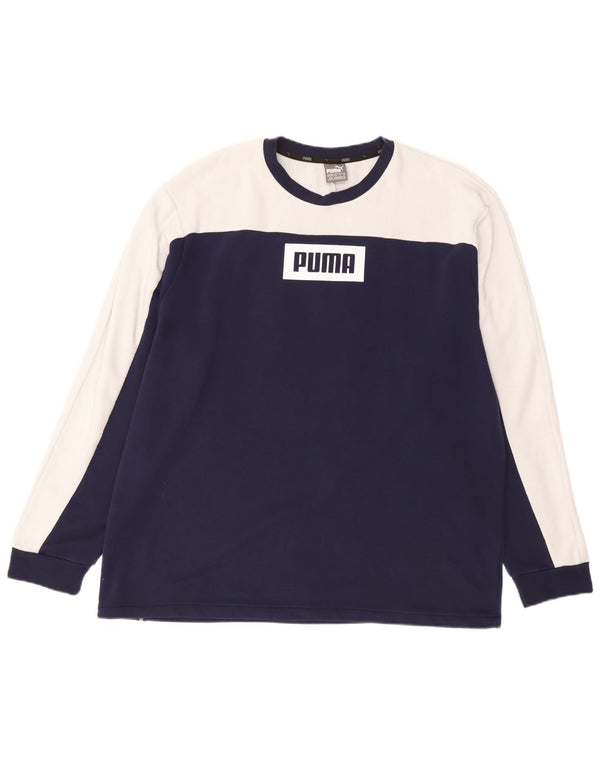 Puma Herre Grafisk Top Langærmet XL Marineblå Colourblock Bomuld