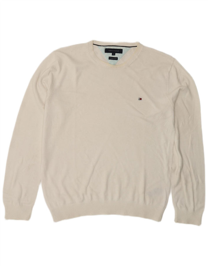 Tommy Hilfiger Mens Crew Neck Jumper Sweater Medium White Cotton