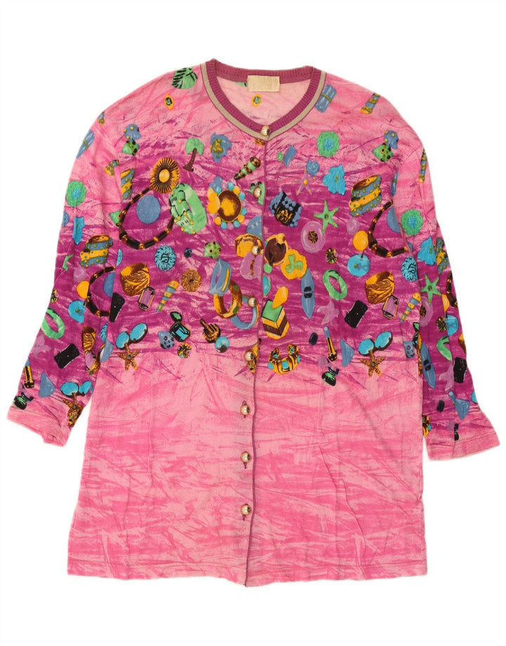 Damski sweter rozpinany Le Bambole z abstrakcyjnym wzorem, długi kardigan IT 48 XL, różowy