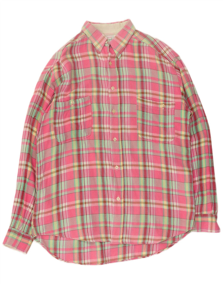 Benetton Mens Flannel Shirt Large Pink Check Cotton