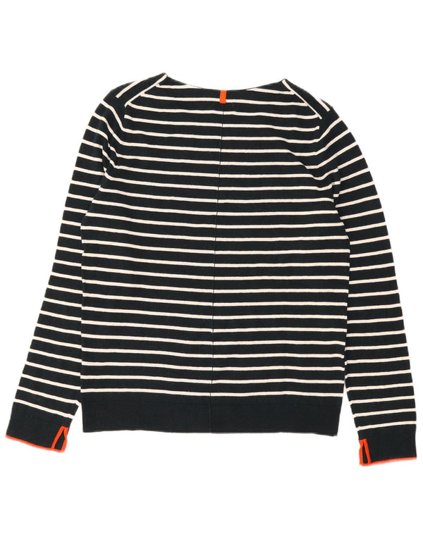 Maglione maglione da donna con scollo a barca Jigsaw UK 14 medio a righe blu navy