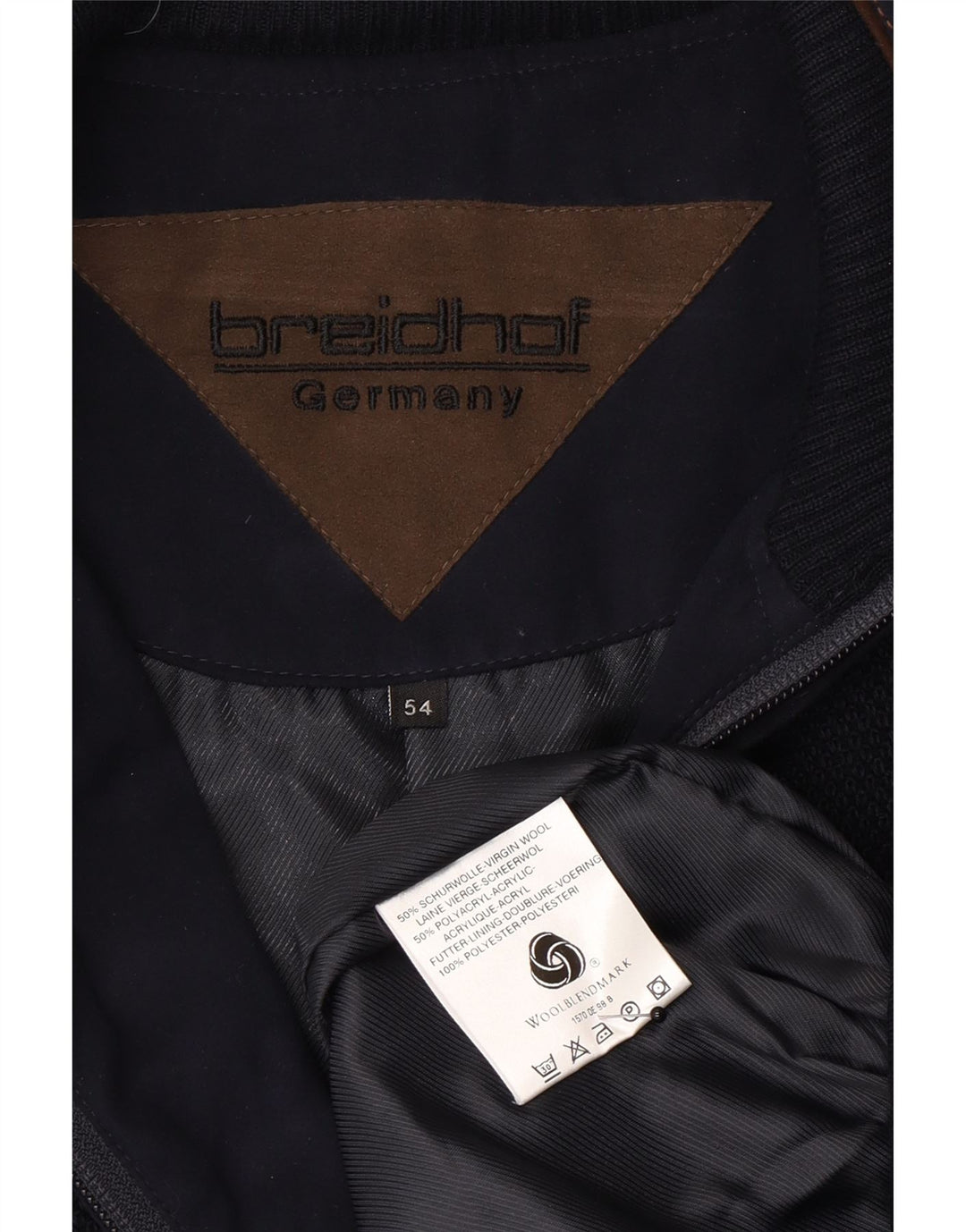 Breidhof Mens Knit Bomber Jacket EU 54 2XL Navy Blue Wool