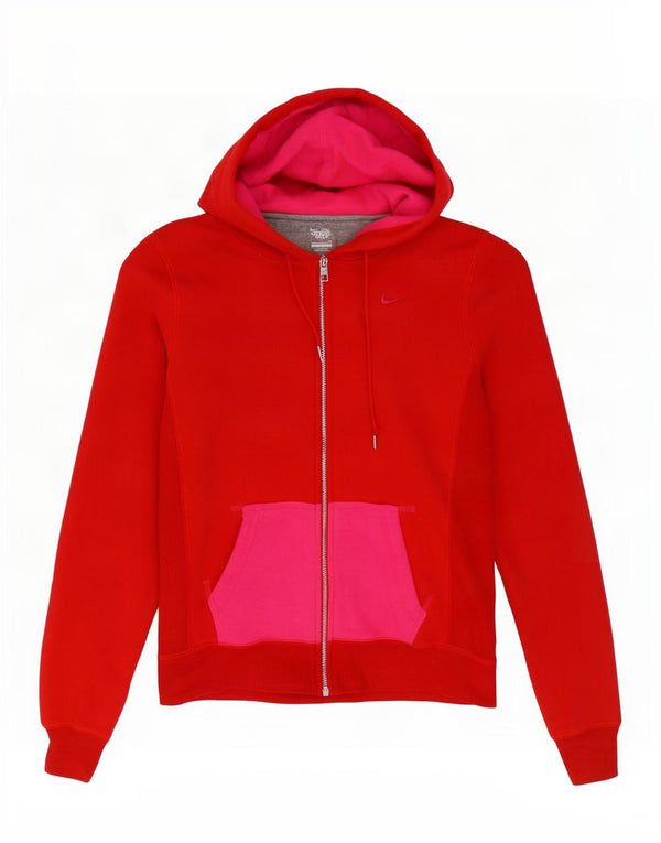 Nike Womens Oversized Zip Hoodie Sweater UK 10 Small Red Colourblock Cotton