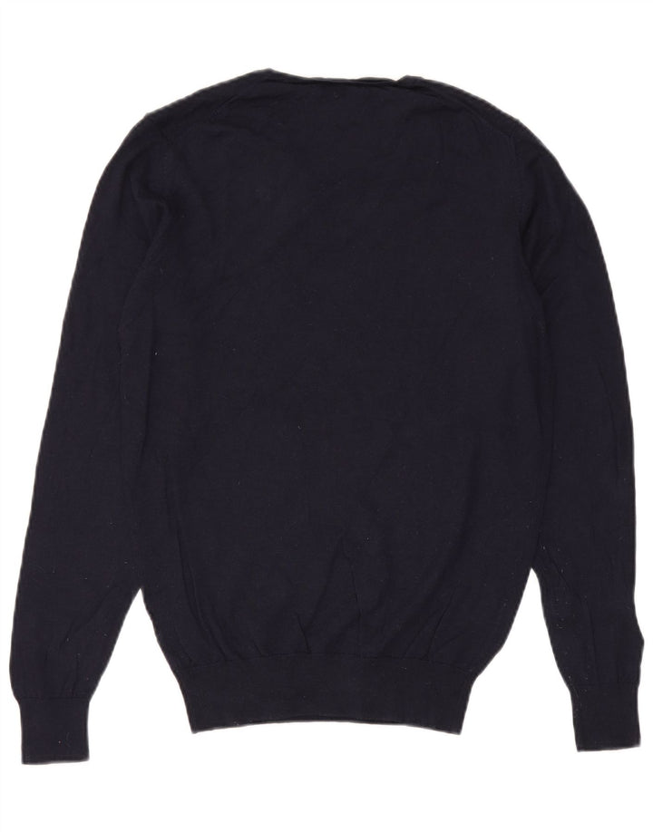 Massimo Dutti Mens V-Neck Jumper Sweater Large Navy Blue