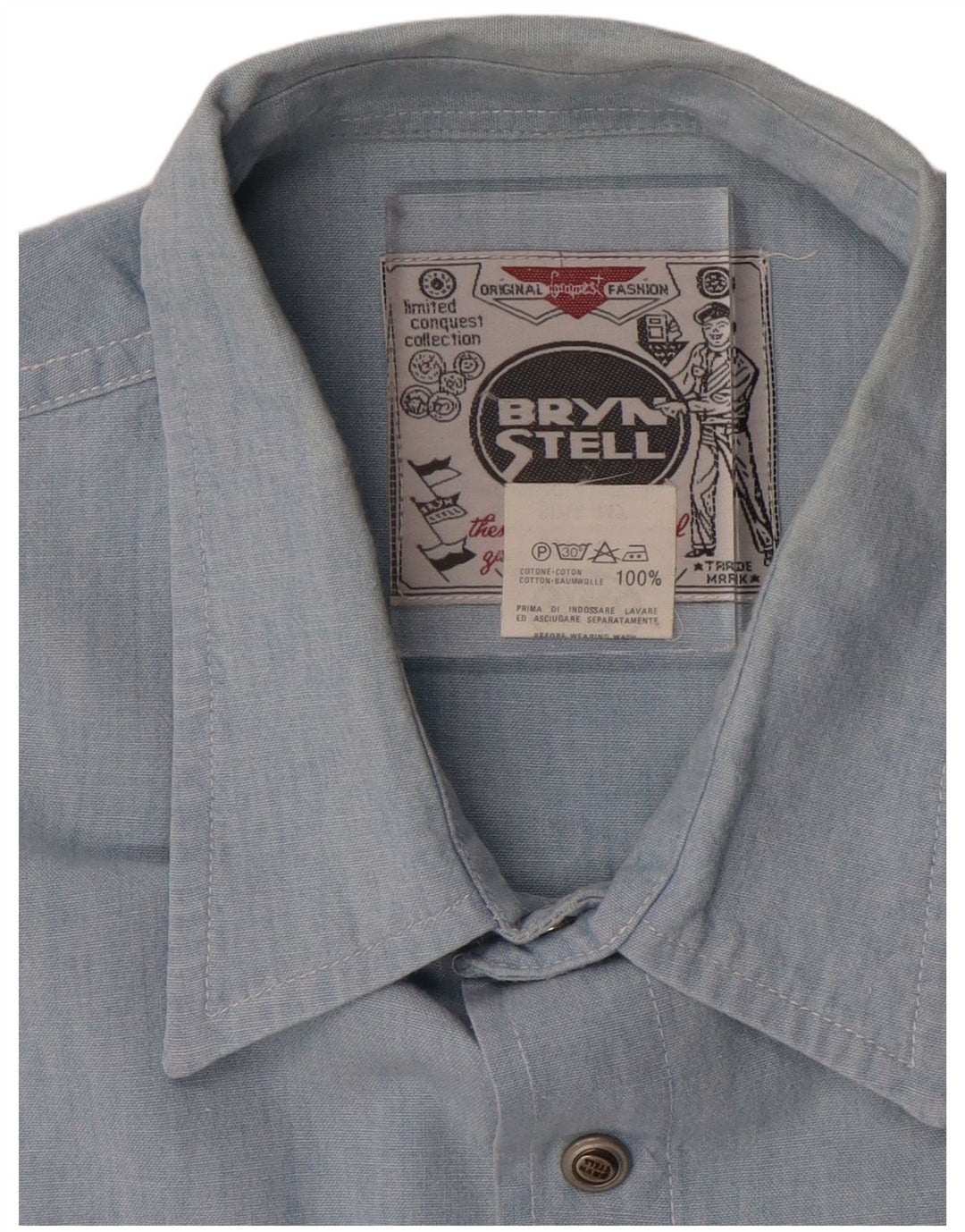 Bryn Stell Mens Short Sleeve Shirt Large Blue Cotton