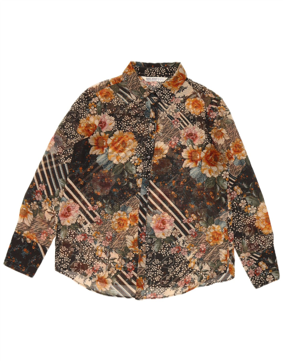Zara Womens Shirt Blouse UK 14 Medium Multicoloured Floral Polyester