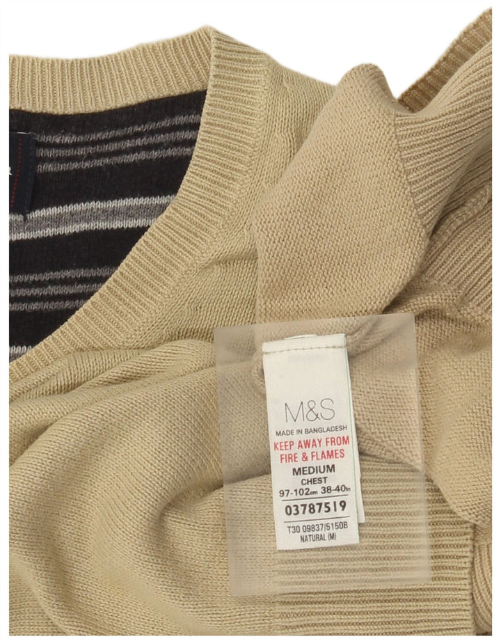 Maglione da uomo con scollo a V blu Harbour Marks & Spencer in cotone beige medio