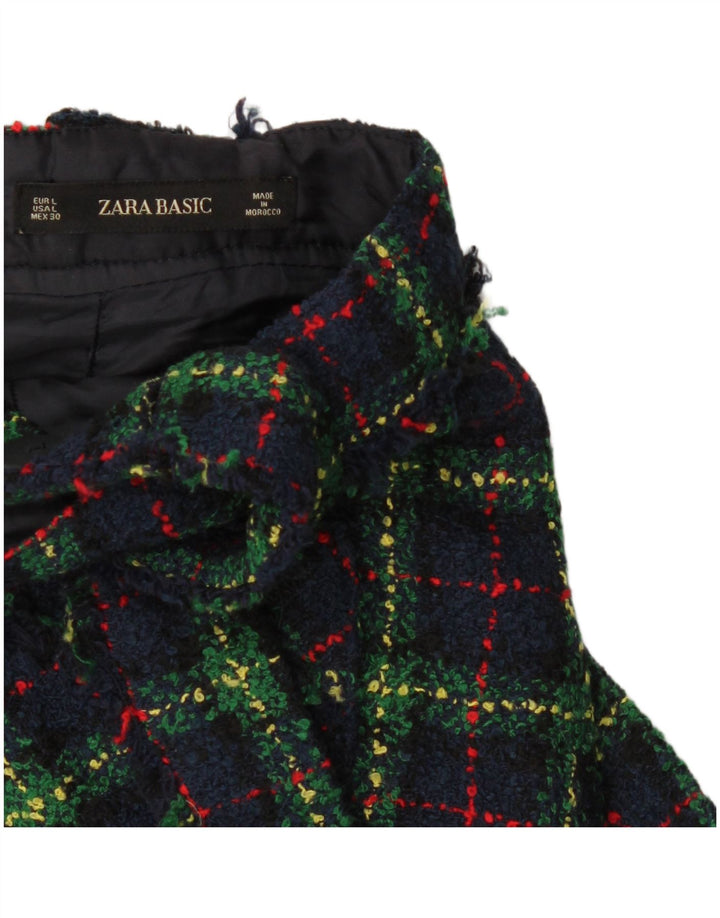 Zara Womens Dungarees Skirt Large W34 Navy Blue Check