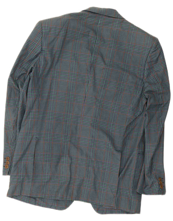 Vintage Mens 2 Button Blazer Jacket IT 52 Large Navy Blue Plaid Cotton