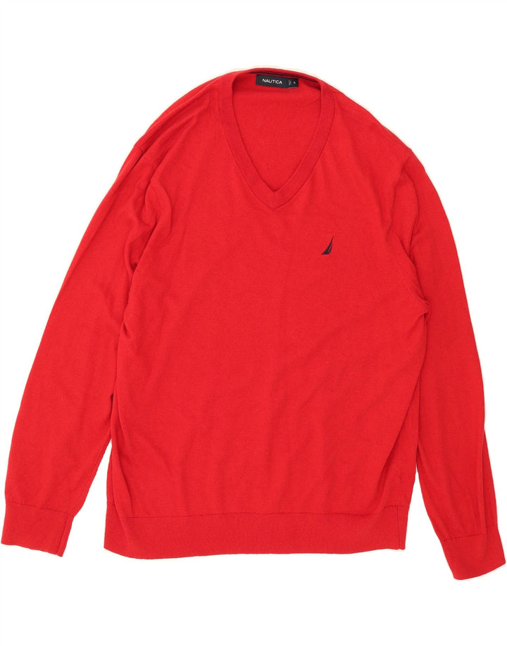 NAUTICA Mens V-Neck Jumper Sweater XL Red Cotton Vintage Nautica and Second-Hand Nautica from Messina Hembry 