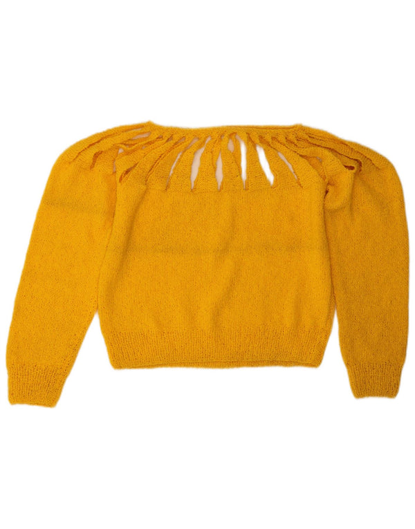 Vintage Womens Crop Boat Neck Jumper Sweater UK 14 Medium Yellow