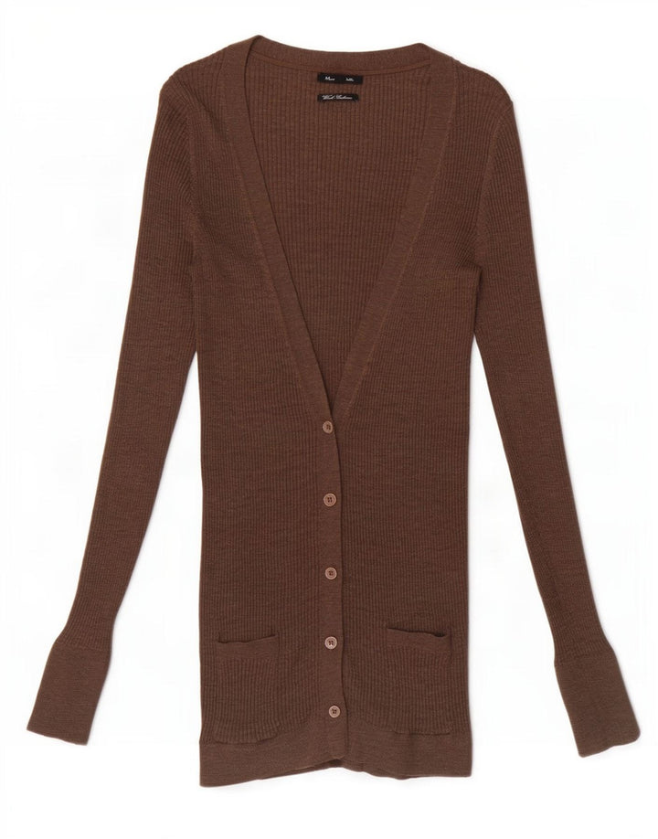 Massimo Dutti Womens Longline Cardigan Sweater UK 10 Small Brown Wool