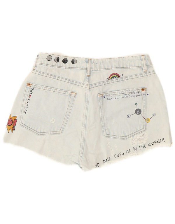 Pantaloncini in denim invecchiato con grafica da donna Pull & Bear EU 36 XS W26 Blu