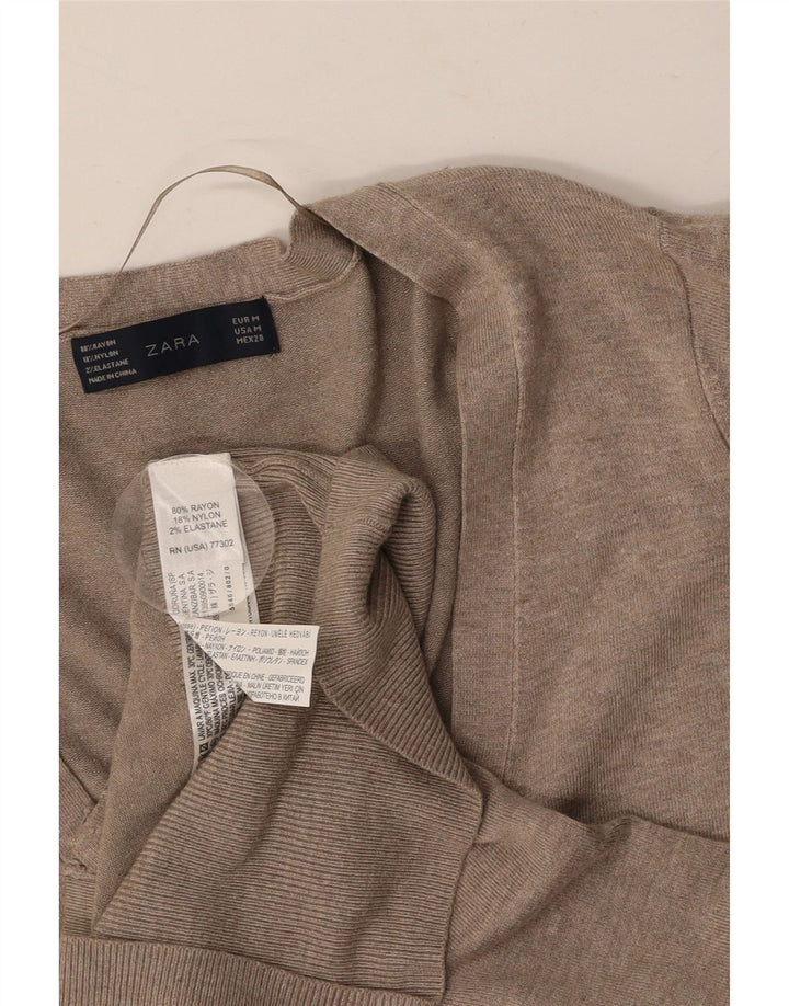 ZARA Womens Cardigan Sweater UK 14 Medium Beige Rayon