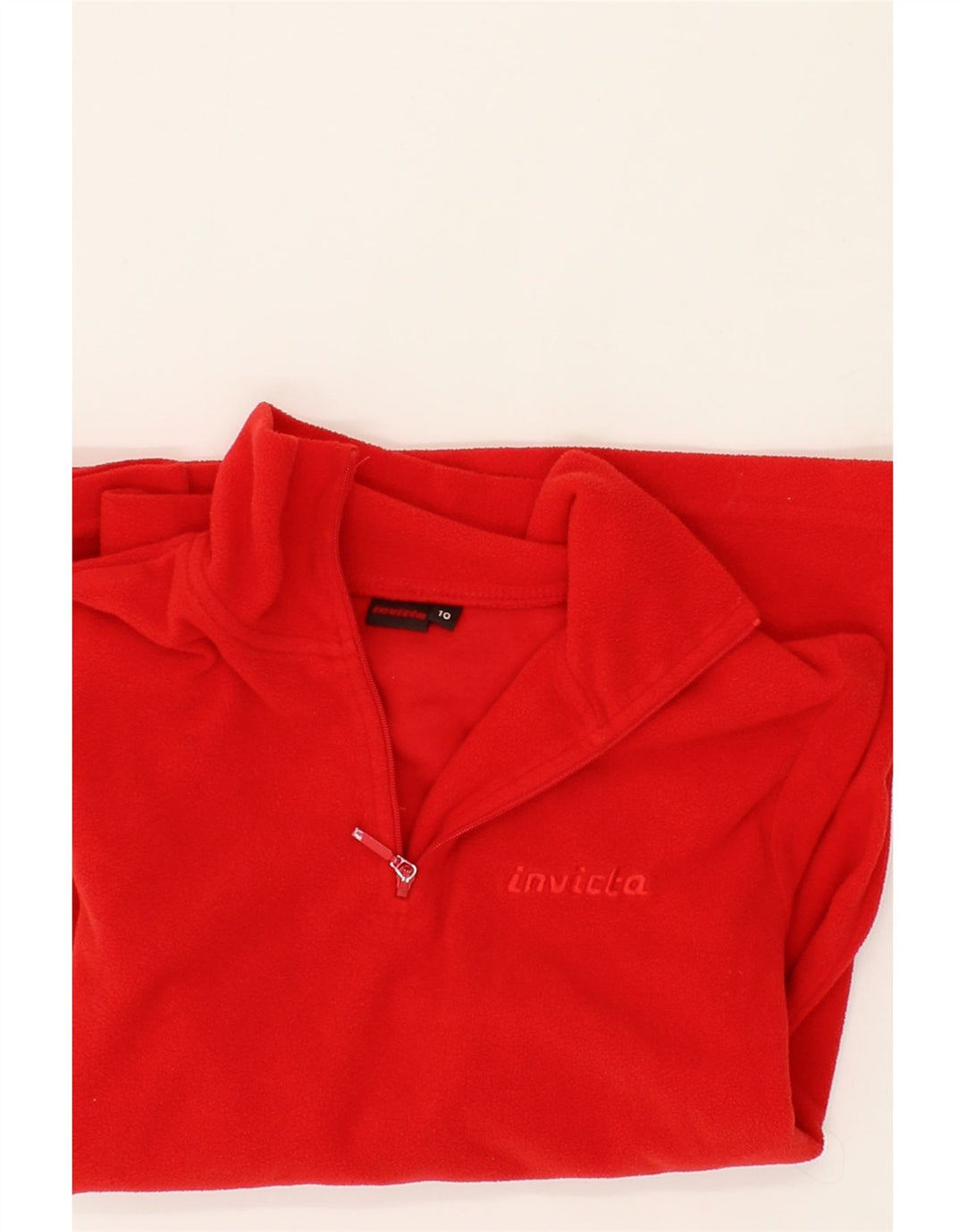 INVICTA Boys Zip Neck Fleece Jumper 9-10 Years Red Polyester Vintage Invicta and Second-Hand Invicta from Messina Hembry 