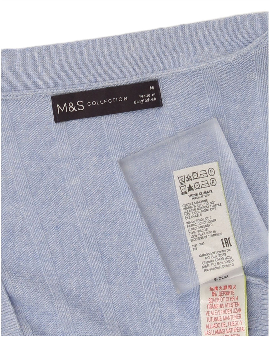 Marks & Spencer Womens Longline Open Cardigan Sweater UK 14 Medium Blue