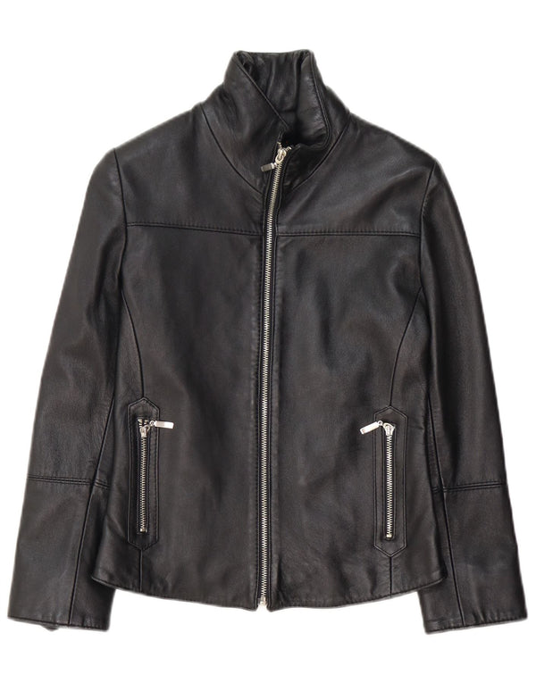 Vintage mujer chaqueta de cuero Reino Unido 10 pequeño cuero negro