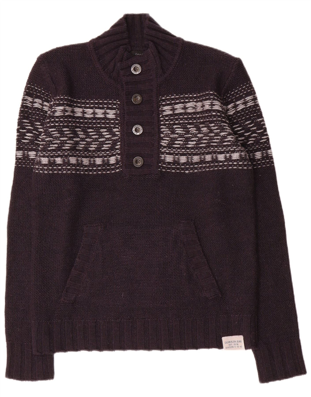 Calvin Klein Jeans Mens Button Neck Jumper Sweater Medium Navy Blue
