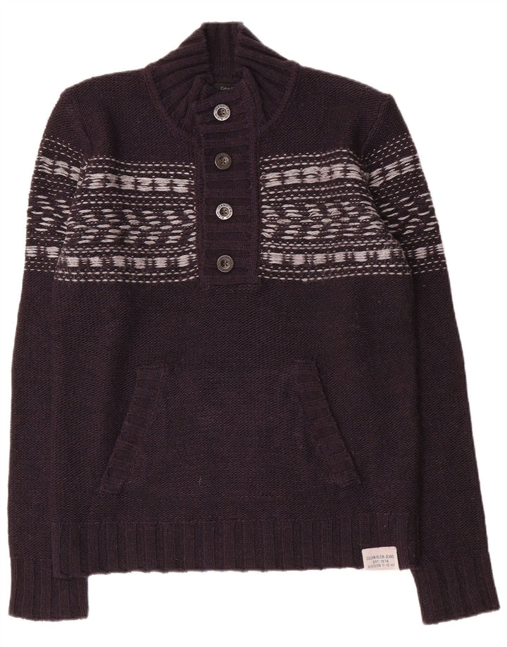 Calvin Klein Jeans Mens Button Neck Jumper Sweater Medium Navy Blue