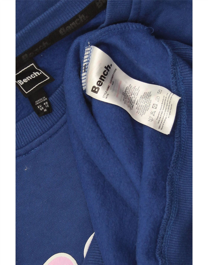 Bench Womens Graphic Sweatshirt Jumper UK 12 Medium Blue Cotton