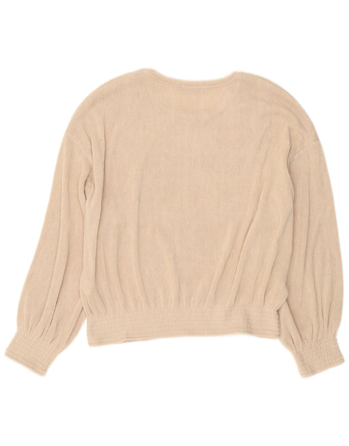 Zara Womens Long Sleeve Oversized Blouse Top UK 16 Large Beige Polyester