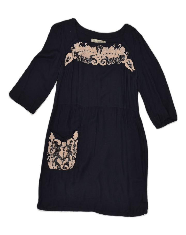 VINTAGE Womens Tunic Dress UK 12 Medium Navy Blue Polyester | Vintage Vintage | Thrift | Second-Hand Vintage | Used Clothing | Messina Hembry 