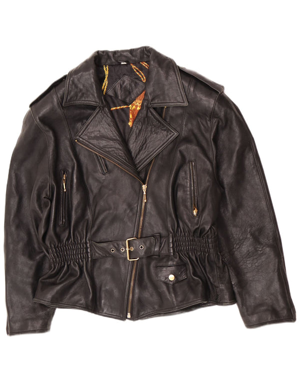 Vintage Damen Leder Bikerjacke EU 40 Medium Schwarz