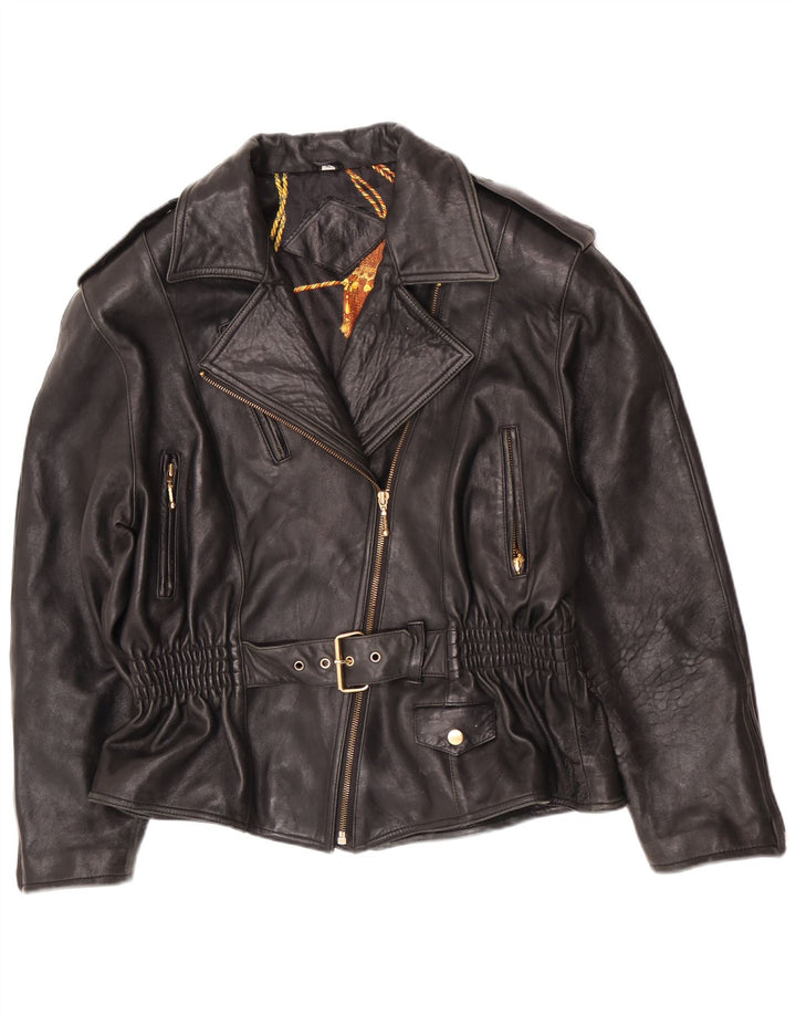 Vintage mujer cuero biker chaqueta EU 40 medio negro