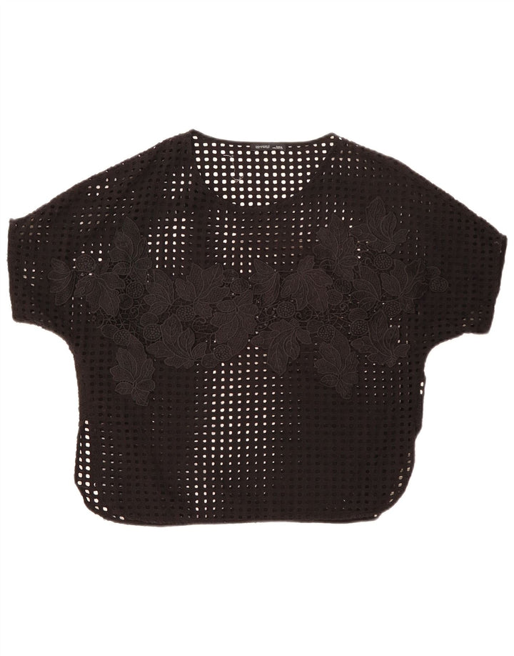 Zara Womens See Through Blouse Top UK 14 Medium Black Floral