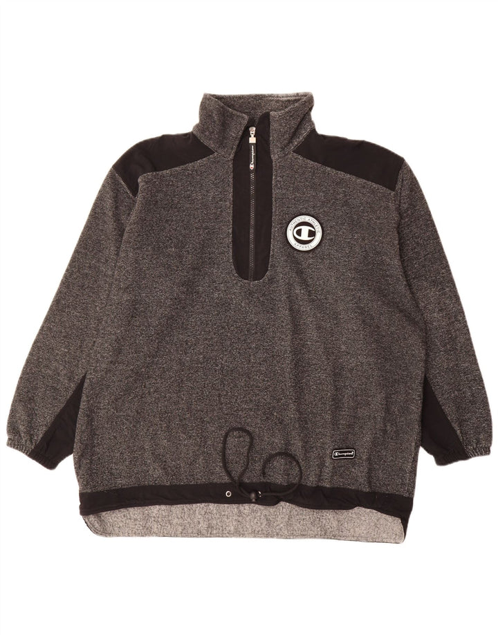 Champion Mens Zip Neck Sweatshirt Jumper Large Grey Flecked Polyester
