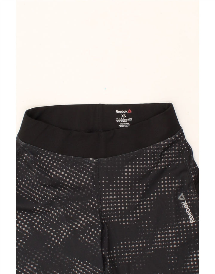 REEBOK Womens Capri Leggings UK 4 XS  Black Spotted Polyester Vintage Reebok and Second-Hand Reebok from Messina Hembry 