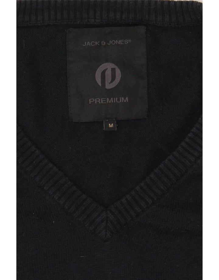 JACK & JONES Mens V-Neck Jumper Sweater Medium Navy Blue Cotton Vintage Jack & Jones and Second-Hand Jack & Jones from Messina Hembry 
