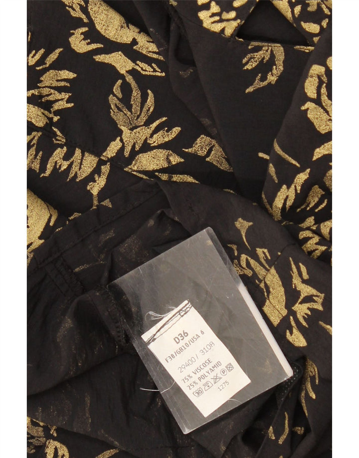 VINTAGE Womens Double Breasted Blazer Jacket EU 36 Small Black Floral