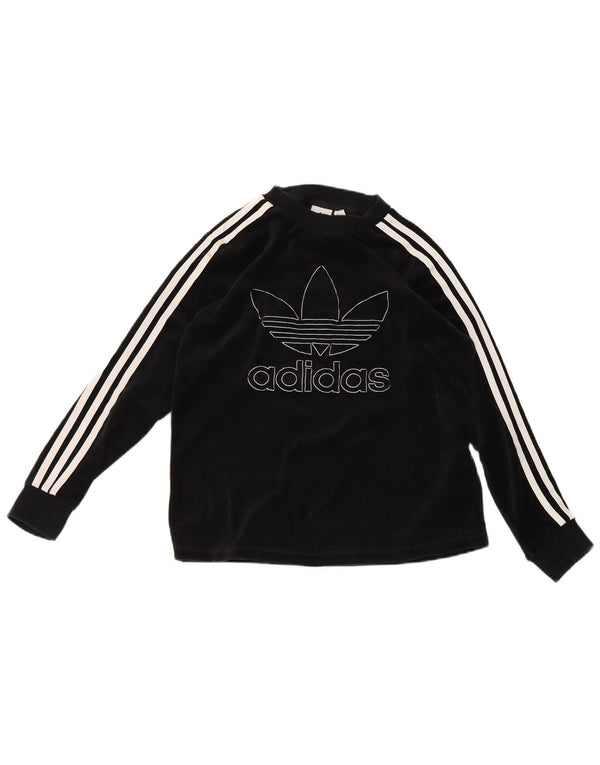 Adidas Donna Velluto Graphic Top Manica Lunga UK 12 Medio Nero Cotone