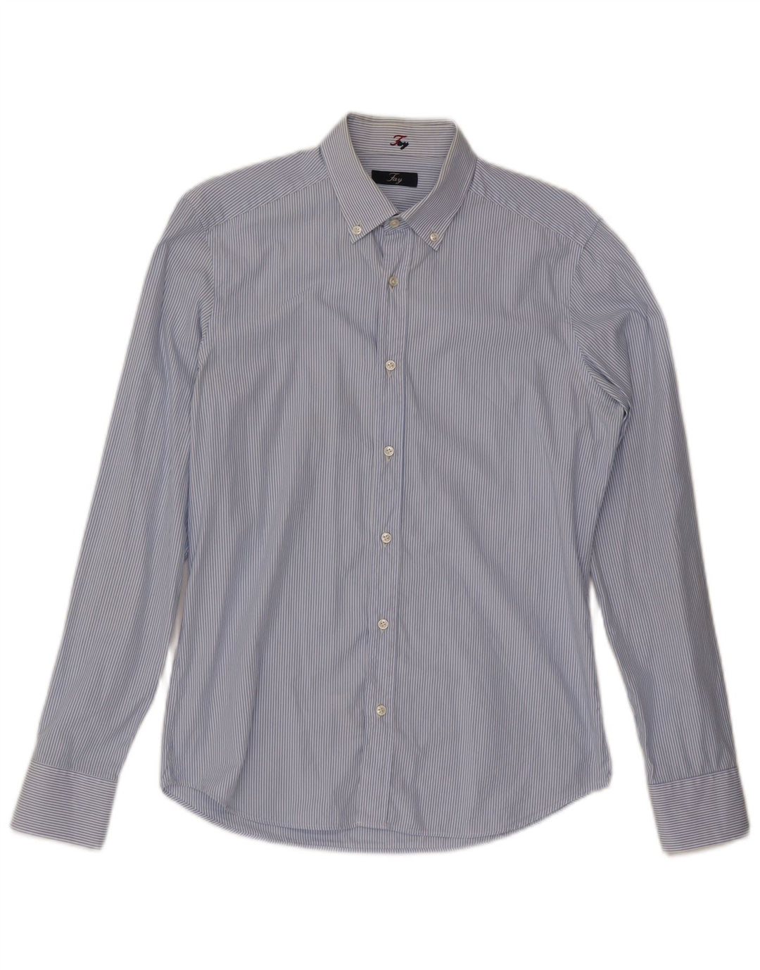 Fay Mens Shirt Size 39 15 1/2 Medium Blue Striped Cotton