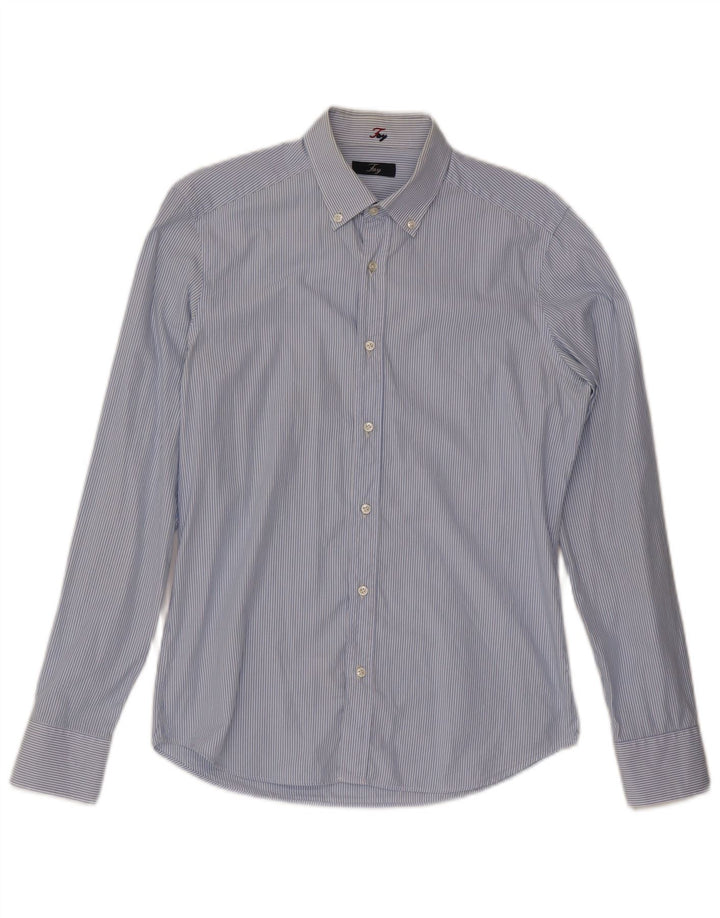 Fay Mens Shirt Size 39 15 1/2 Medium Blue Striped Cotton