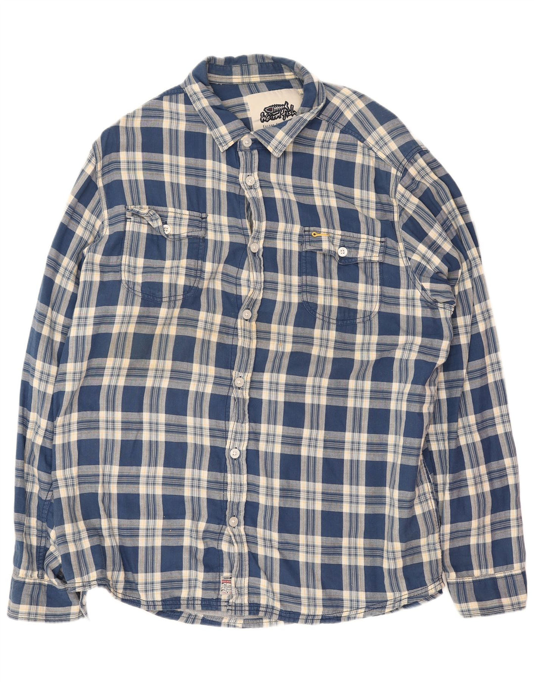 Camisa masculina Weird Fish 2XL algodão xadrez azul