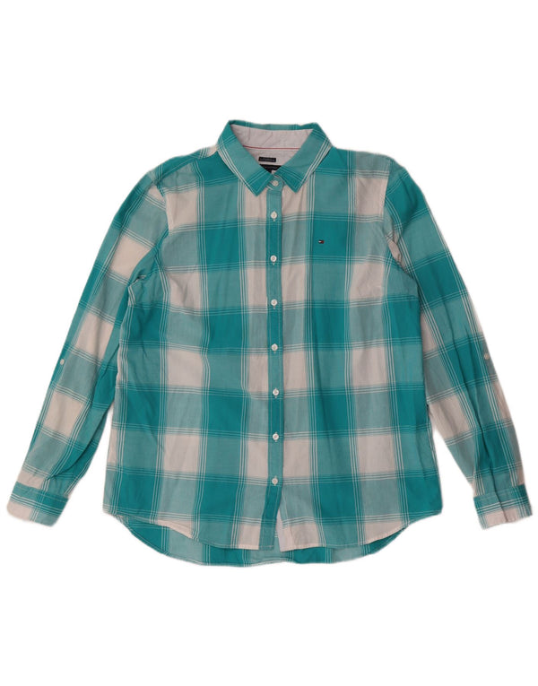 Tommy Hilfiger Womens Relaxed Fit Shirt UK 16 Large Türkis Plaid