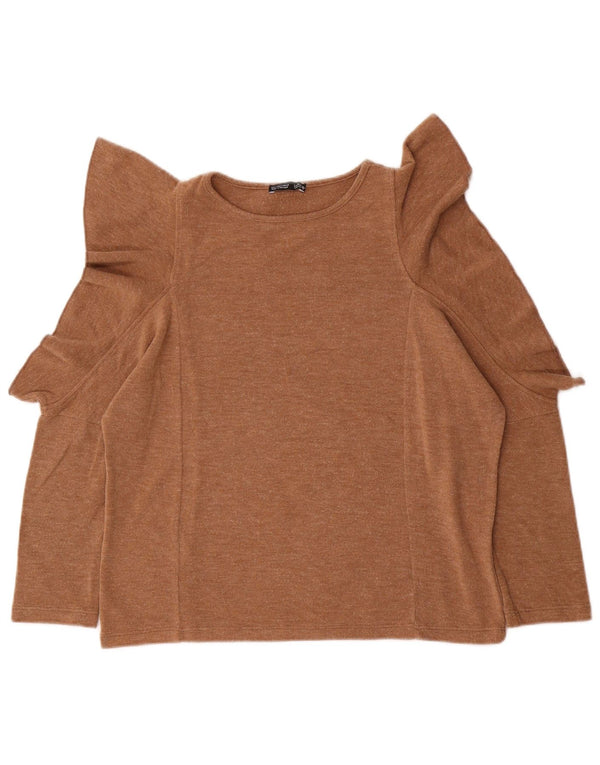 Top Zara Donna Oversize Manica 3/4 UK 10 Small Beige