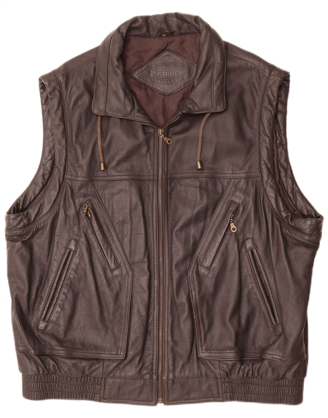 Prince Mens Leather Gilet IT 58 4XL Brown