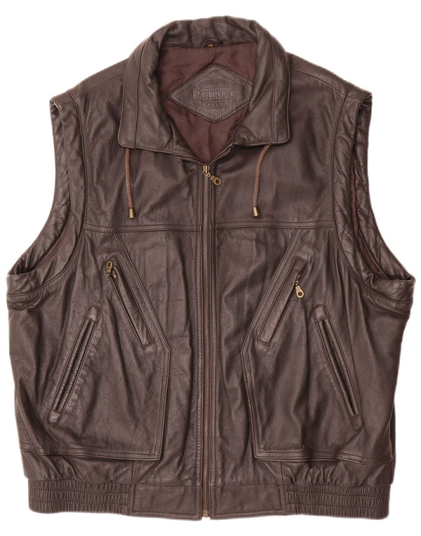Colete de couro masculino Prince IT 58 4XL marrom