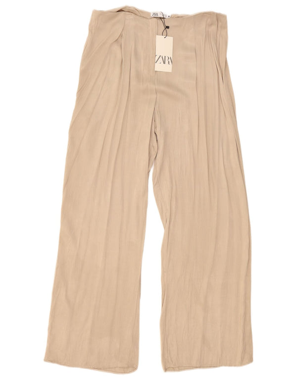 Zara Pantalon décontracté à jambe large pour femme XL W36 L32 Beige Viscose