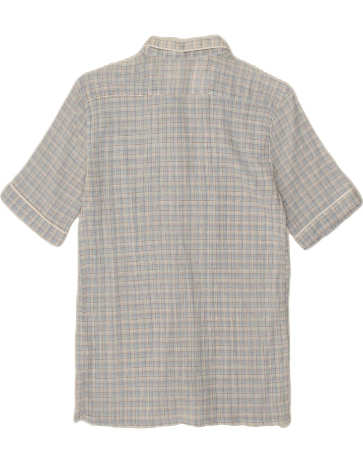 PEROSINO Womens Longline Short Sleeve Shirt IT 44 Medium Blue Check Cotton Vintage Perosino and Second-Hand Perosino from Messina Hembry 