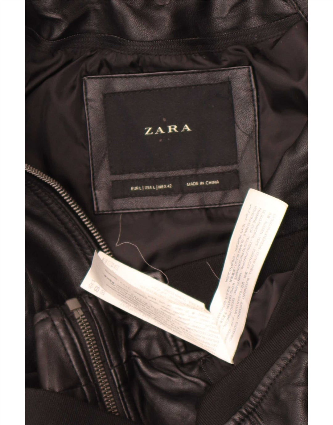 Zara Mens Faux Leather Bomber Jacket UK 40 Large Black Polyester