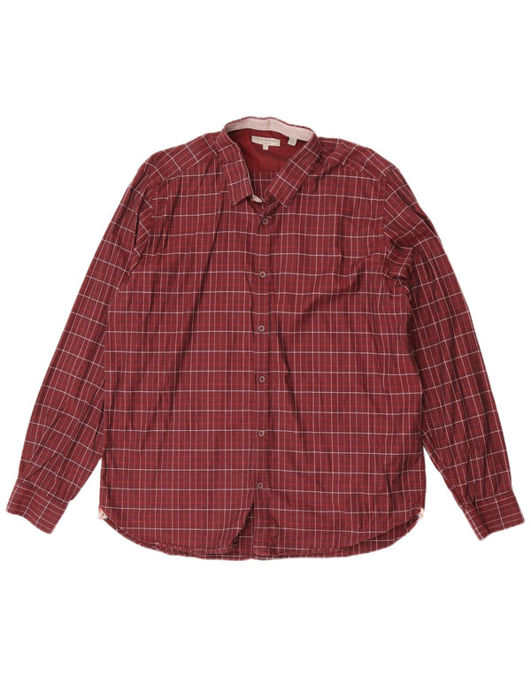 Ted Baker Mens Shirt Size 7 3XL Maroon Check Cotton