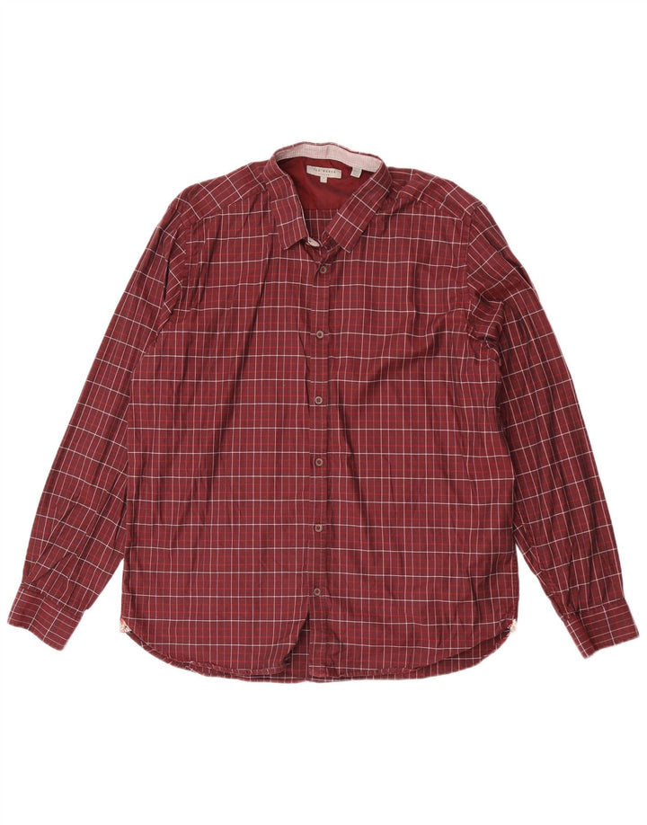 Ted Baker Mens Shirt Size 7 3XL Maroon Check Cotton