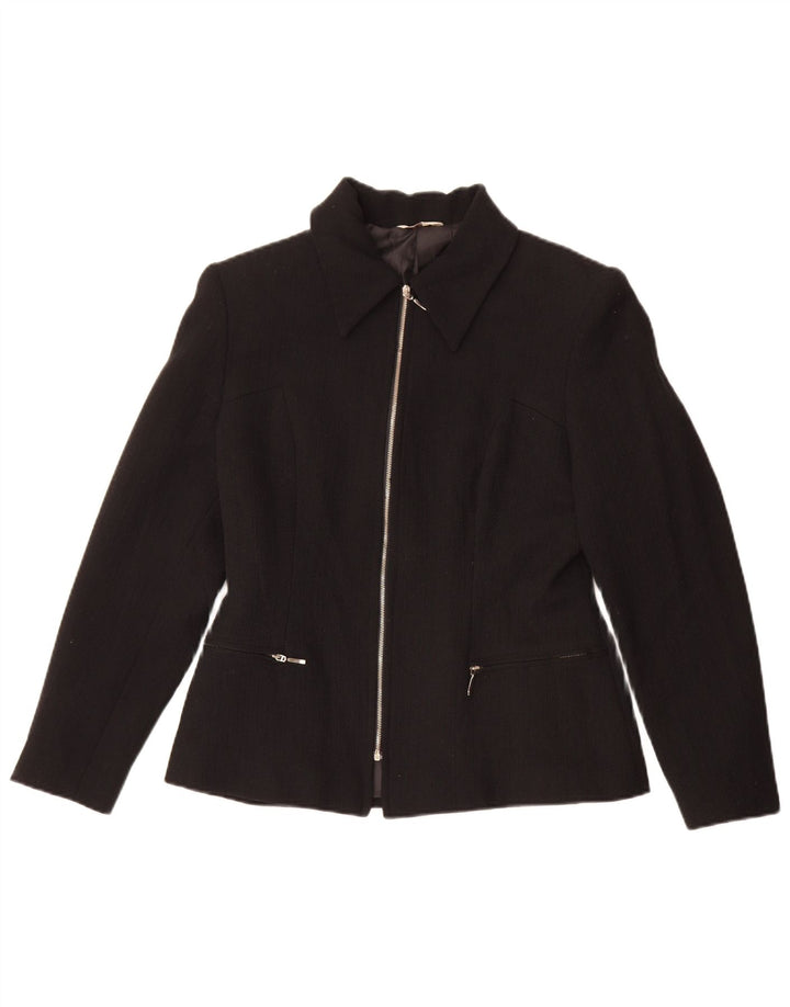 Vintage Womens Full Zip Blazer Jacket IT 42 Medium Black Polyester