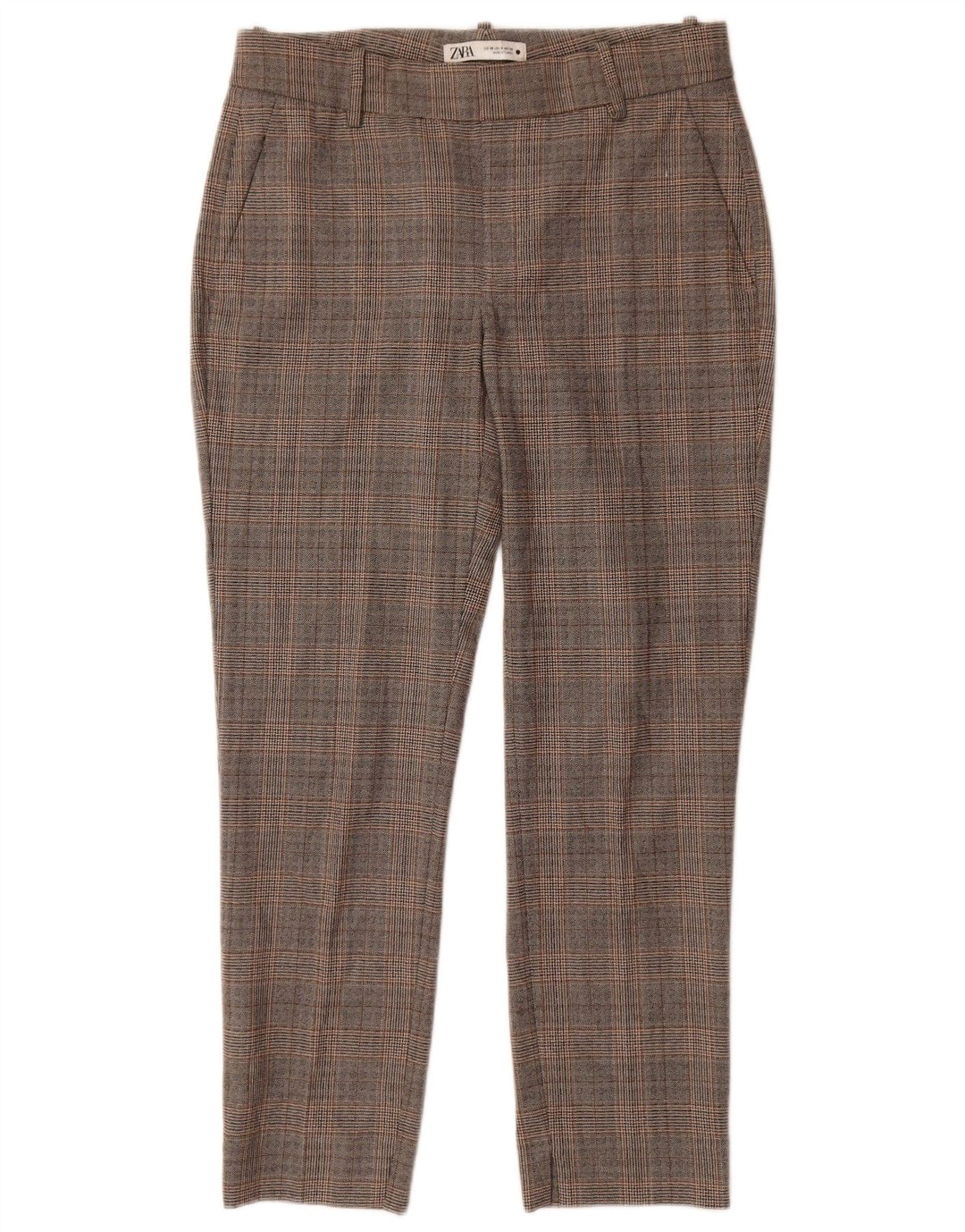 Zara Womens Slim Chino Trousers EU 38 Small W28 L27 Grey Check Polyester