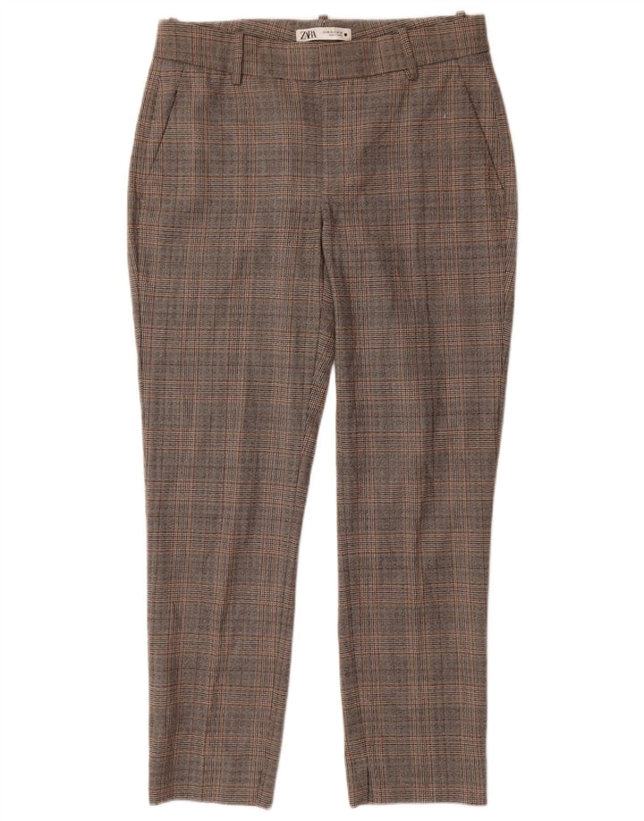 Zara Womens Slim Chino Trousers EU 38 Small W28 L27 Grey Check Polyester